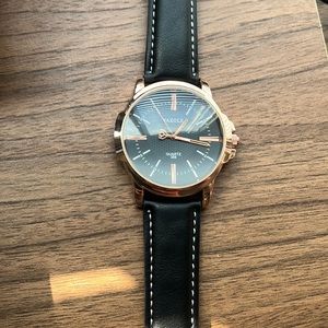 Black leather and rose gold watch - works but needs battery Yazole